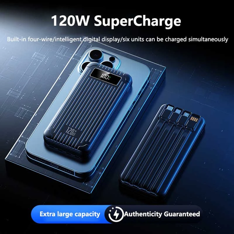 120W 100000mAh Capacity Power Bank Large Capacity Super Fast Charging External Battery Built In 4 Wires For IPhone Huawei_voghion.com