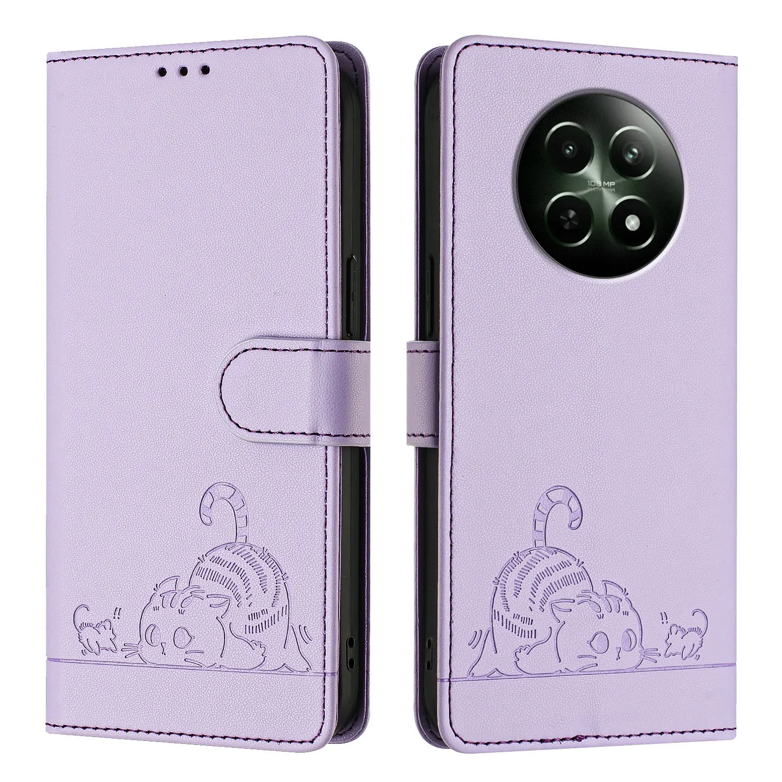 Cat Leather Phone Case Wallet with Wrist Strap and Flip Cover