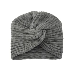 Bohemian Women's Cashmere Wool Knitted Turban Hat (Dark Gray)