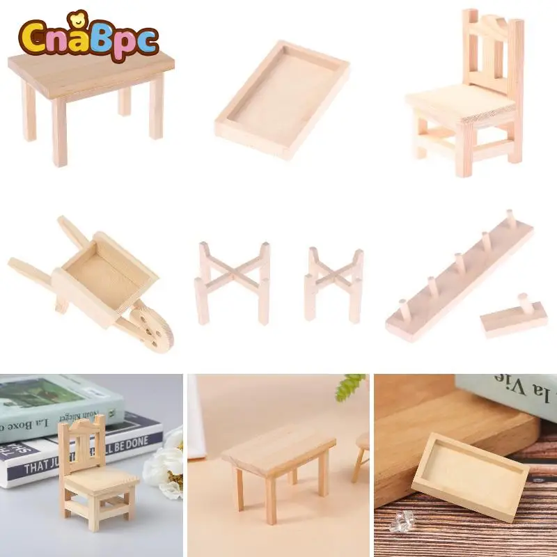 

1:12 Dollhouse Miniature Wooden Furniture Kitchen Table Chair Wall Hanger Rack Storage Tray Flower Stand Trolley Cart Model Toys