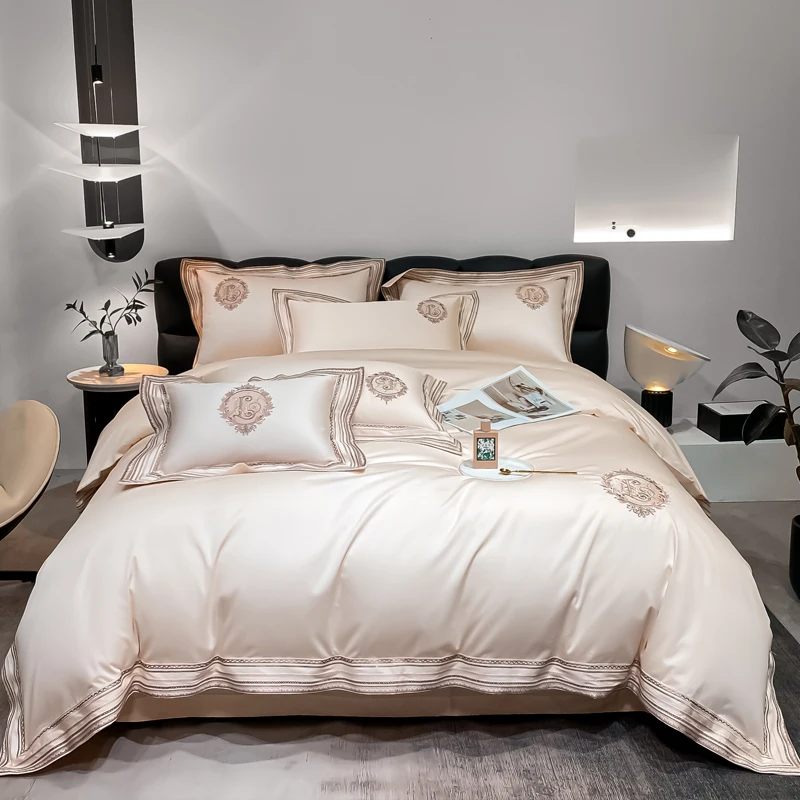 Luxury Embroidery Bedding Sets 1000TC Egyptian Cotton Champagne White Red Duvet Cover Bed Sheet/Fitted Sheet Pillowcases 4Pcs 2