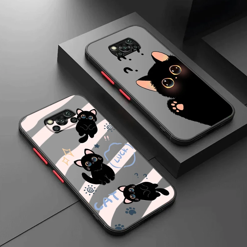 Черный кот мультфильм милый модный матовый полупрозрачный для Xiaomi Mi Poco X5 X4 X3 M6 M5S M5 M4 M3 F5 F4 F3 GT Pro 5G Matte