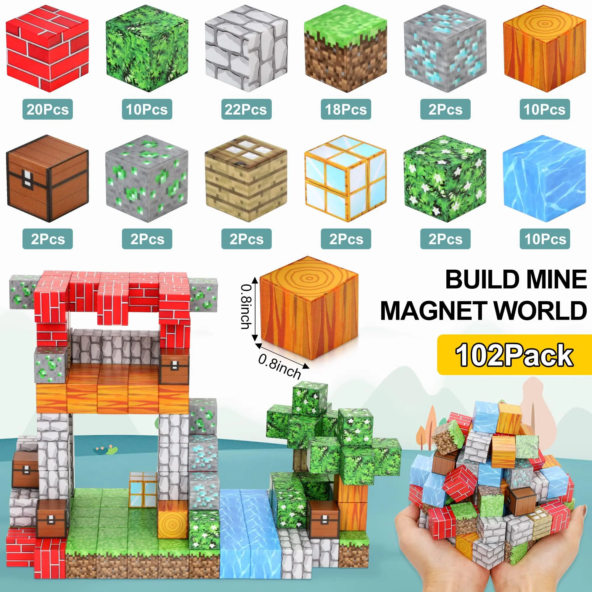 Magnetic Building Blocks 102PCS Magnet Building Cube Game Constructions Toys for Boys Girls Age 3-10 STEM