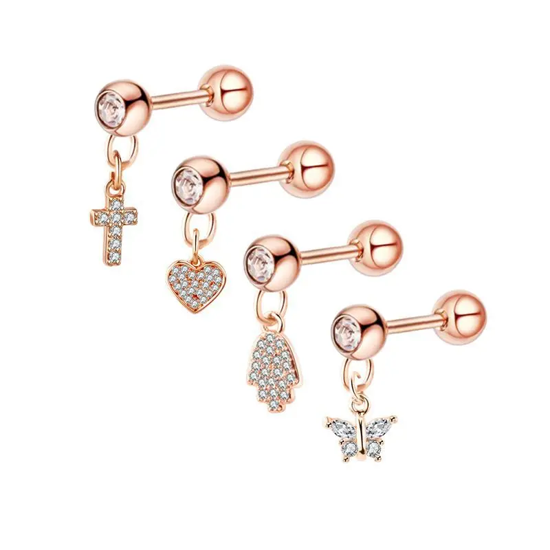 Stud Earrings Crystal Earrings Artificial Crystal Earrings Crystal Zircon Earrings 1PCS Cross Ear Tragus Piercing Earring Stud Barbell Crystal Cartilage Stud Earring Helix Piercing Daith Jewelry Rook Conch