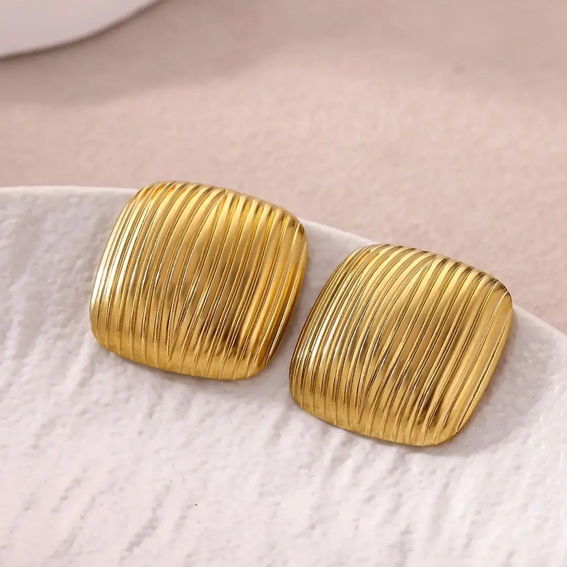 Square Stud Earrings Gold Stainless Steel for Women