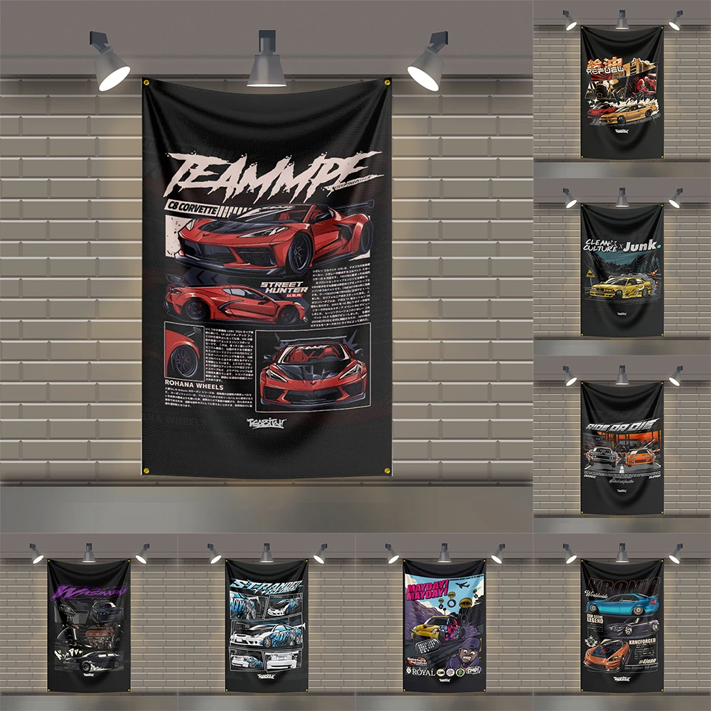 

3x5 Ft Gtrs Flag Polyester Printed Motorcycle Car Cartoon Flags for Room Garage Decor R34 R35 M3s