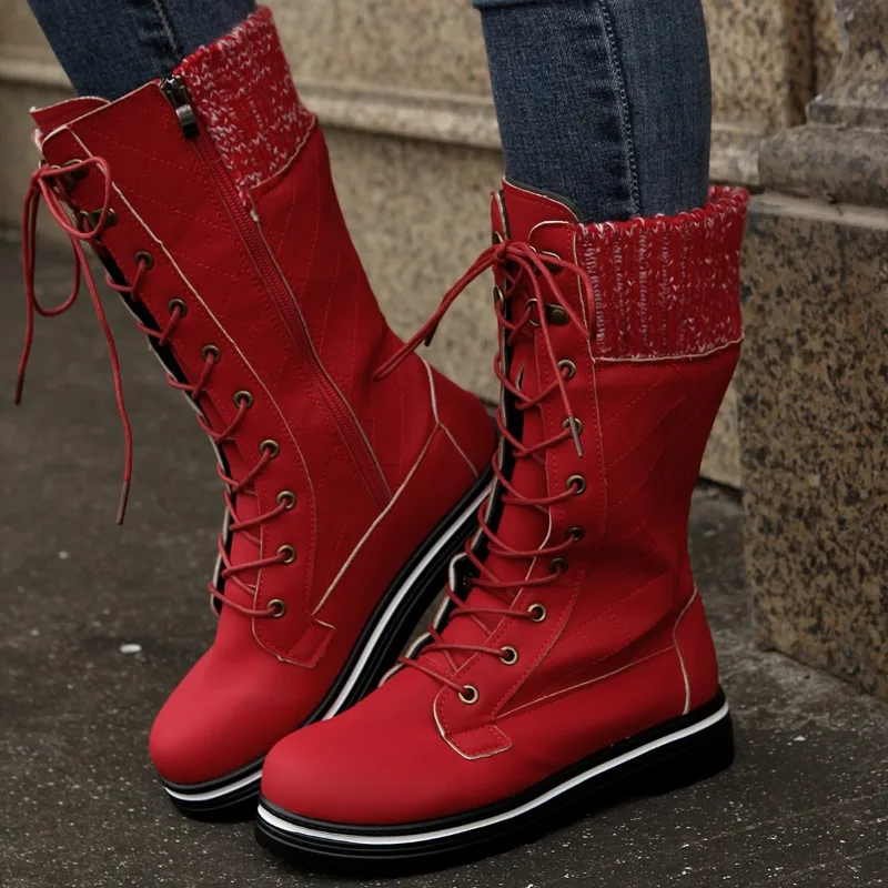 

Women's Casual Plush Mid-calf Boots 2023 Winter New Designer Warm Snow Boots Ladies Furry Lace Up Platform Shoes Botas De Mujer