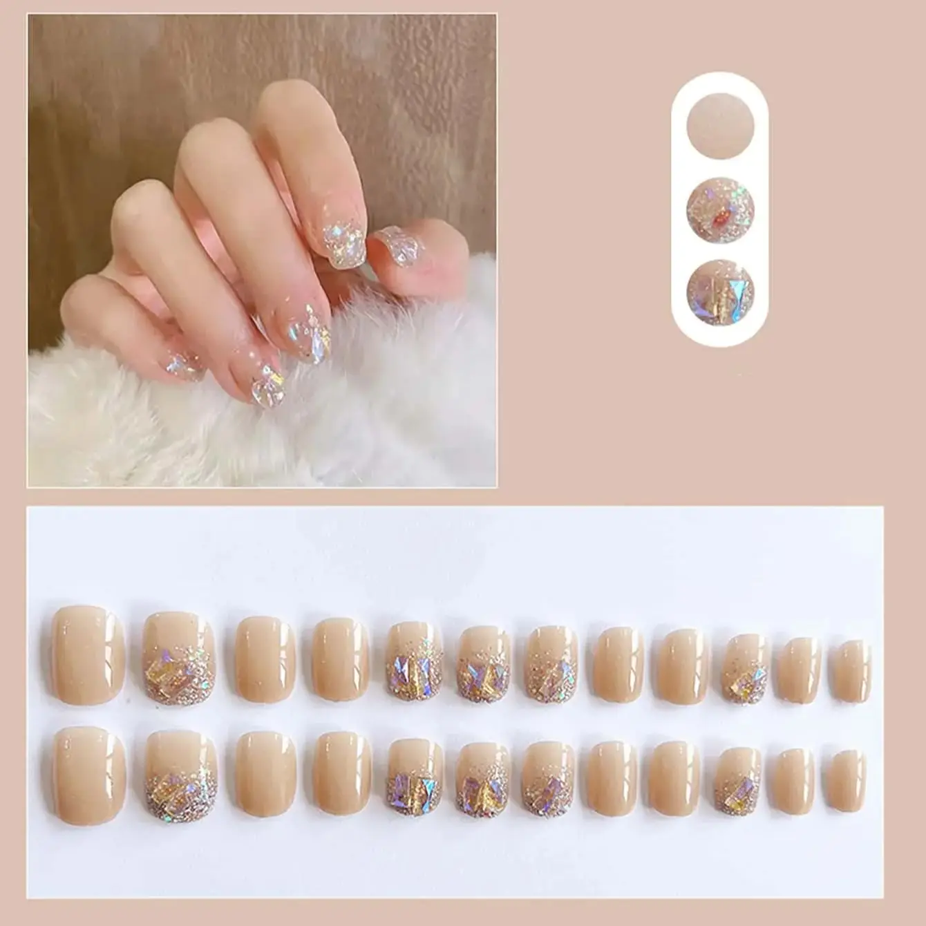 24pcs Glossy Short Ballet Nails Press On Nails For Women