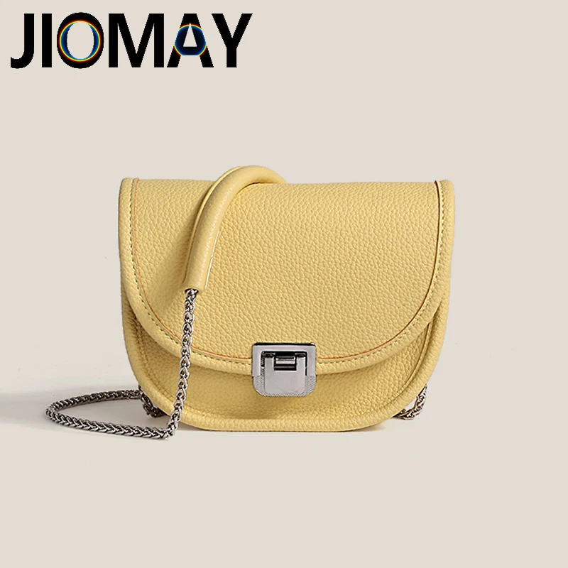 

JIOMAY Women PU Leather Shoulder Bag 2024 Fashion Simple Designer Handbag with Chain Ladies Solid Color Square Buckle Saddle Bag