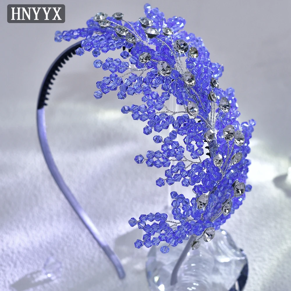 HNYYX Korean Luxury Crystal Headband Geometric Beaded Non Slip Headwear Princess Party Head Hoop Bridal Hair Accessories A193