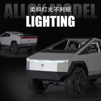 1:24 Tesla Cybertruck Pickup With Motorcycle Alloy Car Model Diecast Toy Vehicle Sound and Light Simitation Cars Model Toys Gift 2