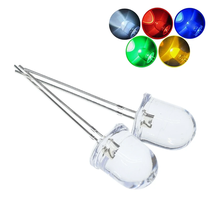 10mm LED 5 colores rojo azul amarillo verde blanco transparente 150mA 0,75 W Ultra brillante redondo LED lámpara de diodo emisor de luz