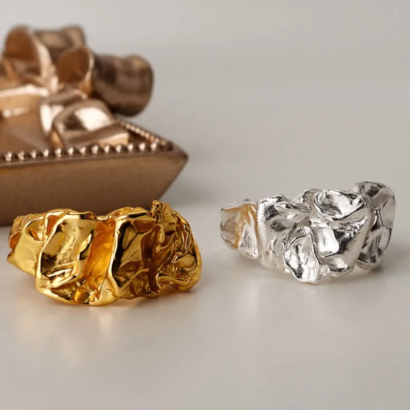 Silver Color French Style Irregular Shape Thick Ring for Women Hotsale Vintage Golden Chunky Rings Party Jewelry Gift