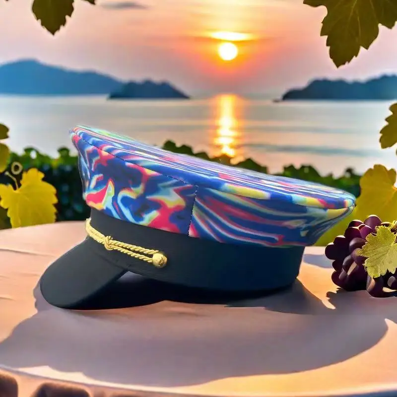 HongLuan Summer Captain Hat with Badge for Woman Military Style Fashion Blue Mix Color Cap for Beach Cruise Music Festivals