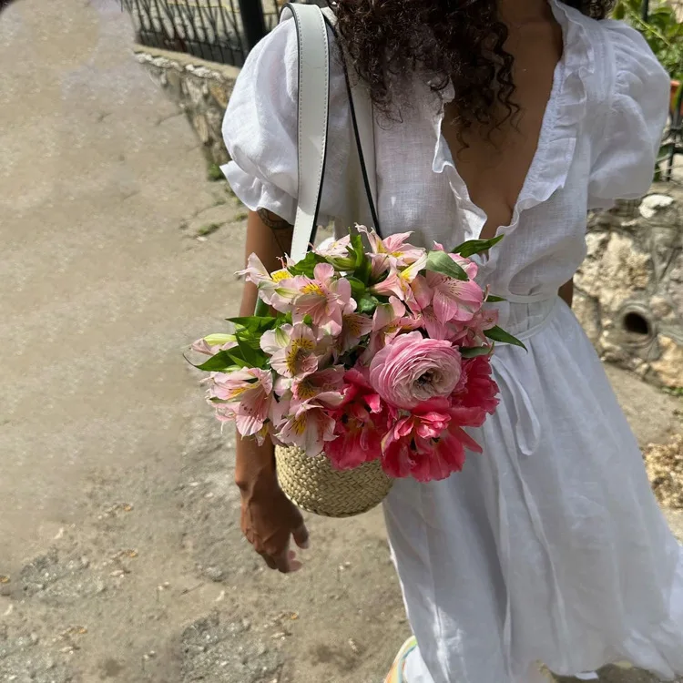 Leisure V-Neck Lace Up White Maxi Dress For Women Solid Color High Waisted Short Sleeves Ruched Patchwork Girdle Dress