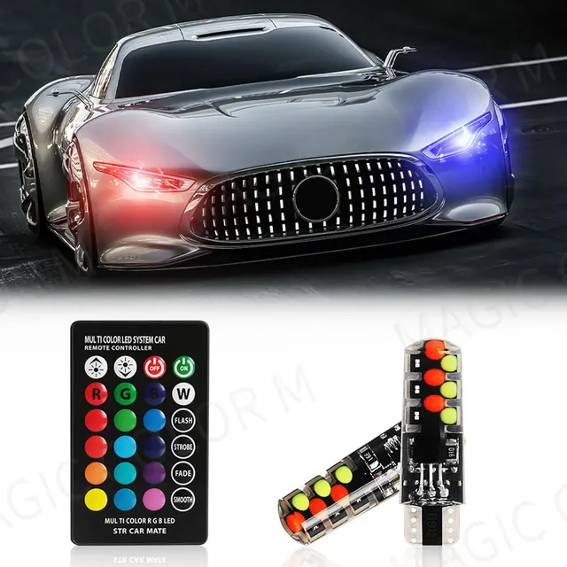 2Pcs T10 RGB LED Bulbs with Remote 1