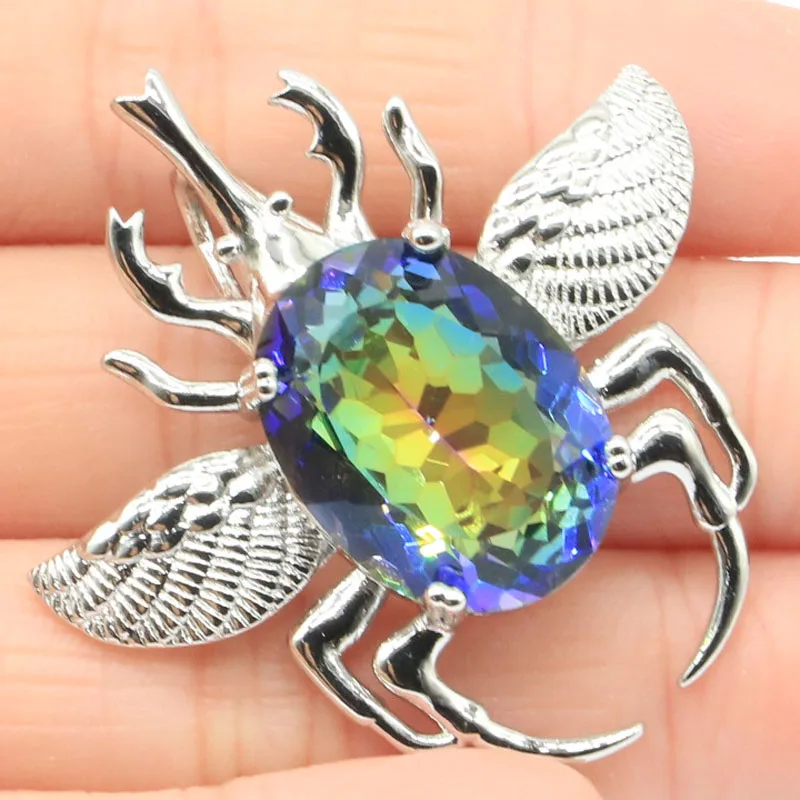 11G 925 Ciondolo In Argento Sterling Massiccio A Forma Di Longicorn Kunzite Peridoto Tsavorite Viola Tanzanite Topazio Viola Topazio Mistico