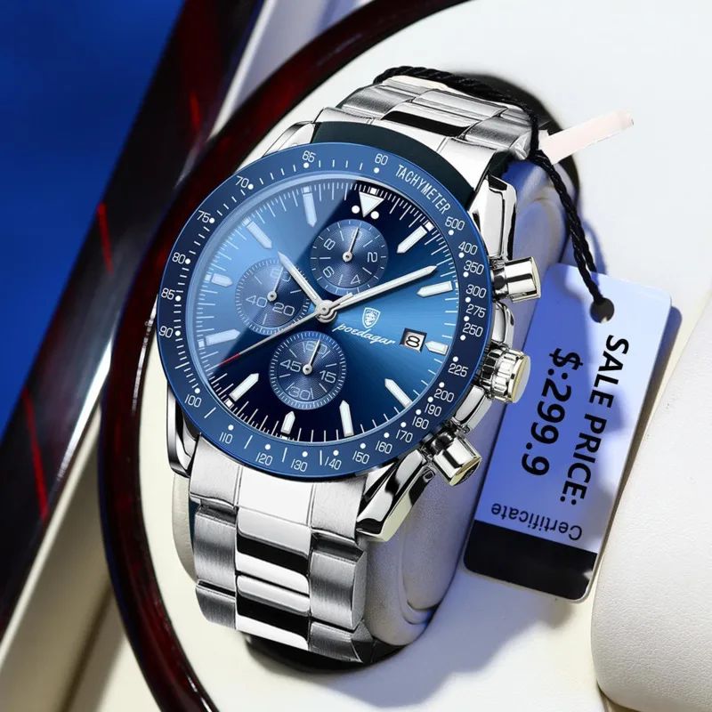 

Quartz Watch For Men Luxury High-quality Six Pointer Fashion Chronograph Waterproof Luminous Date Stainless Steel Watch Reloj