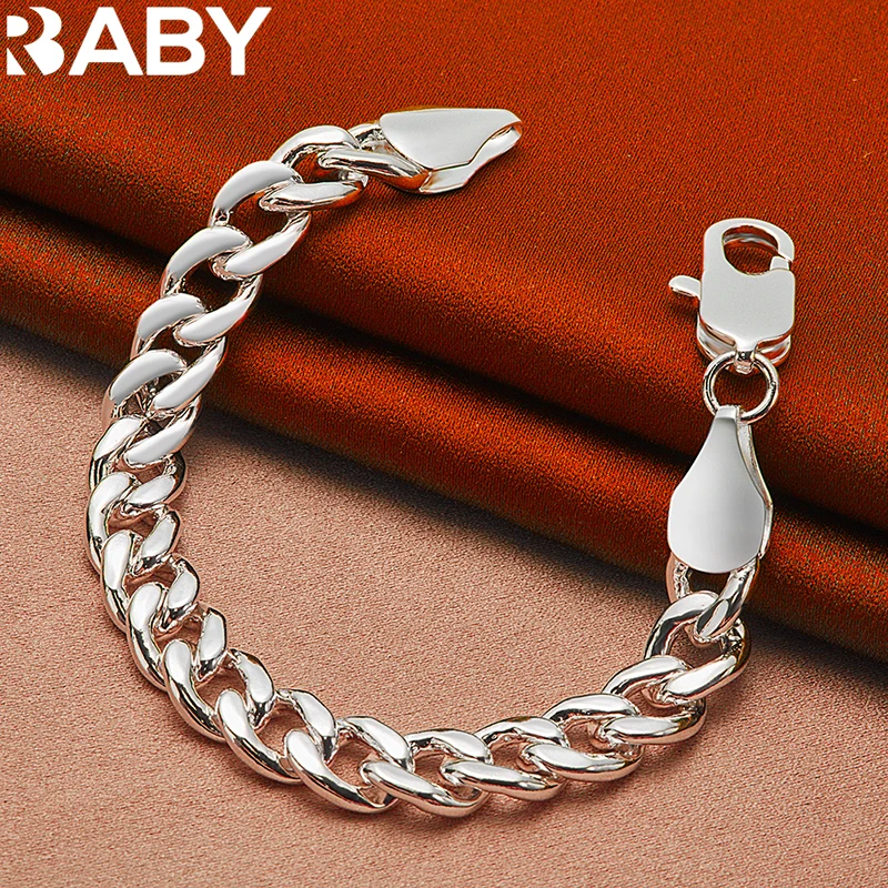 

URBABY 925 Sterling Silver 10mm Side Chain Bracelet For Women Men Wedding Party Fashion Charms Accessories Jewelry