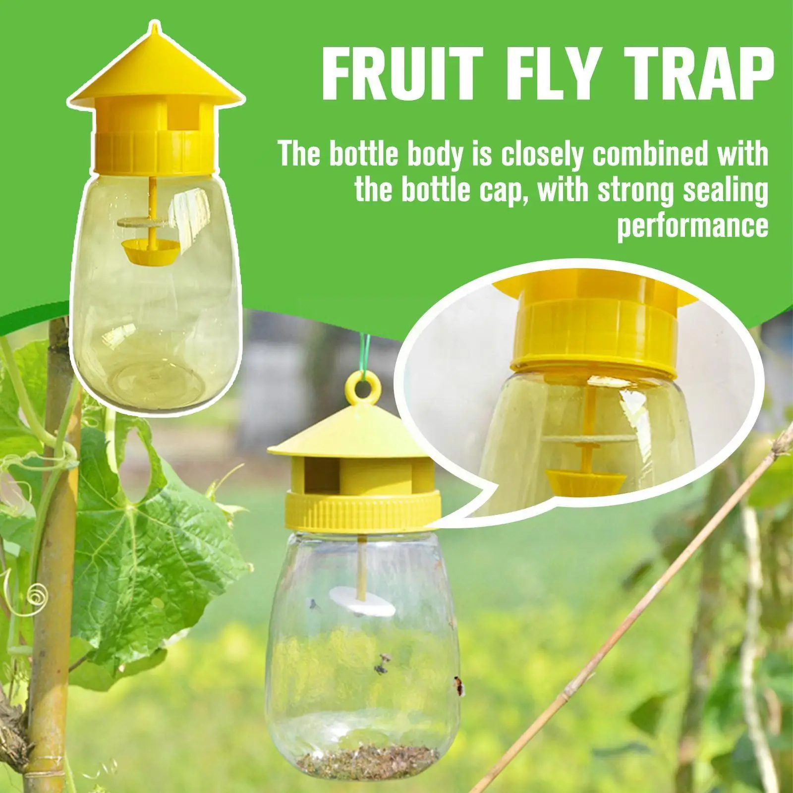 Fruit Fly Trap Killer No-Poison Plastic Yellow Drosophila Trap Fly Catcher Pest Insect Control For Home Farm Orchard 20x9.5 Y4X8