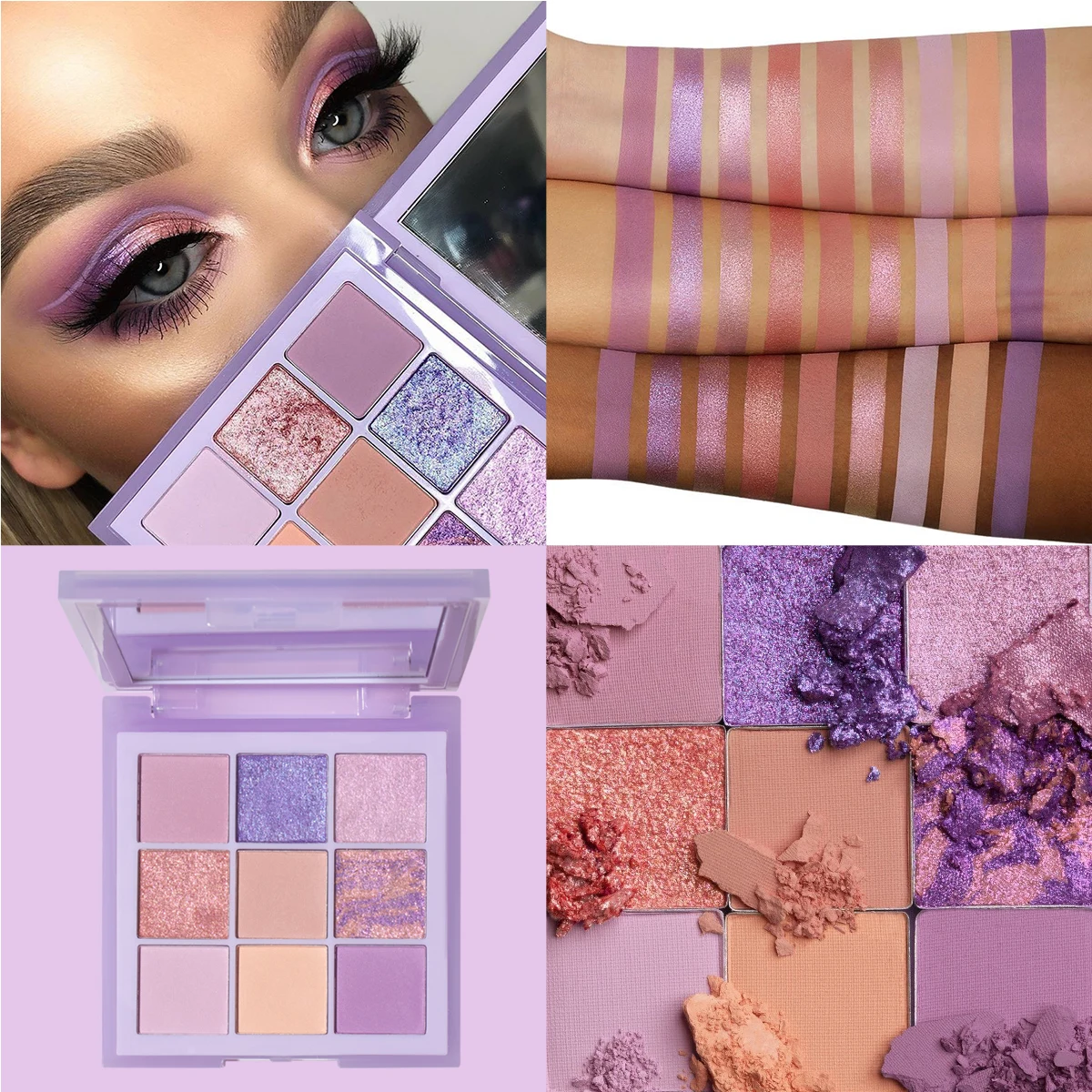 9 Colors Eyeshadow Tray Longlasting High-Shimmer Pearly Eye Makeup Matte Glitter Mystery Purple High Pigment Eyeshadow Palette 4