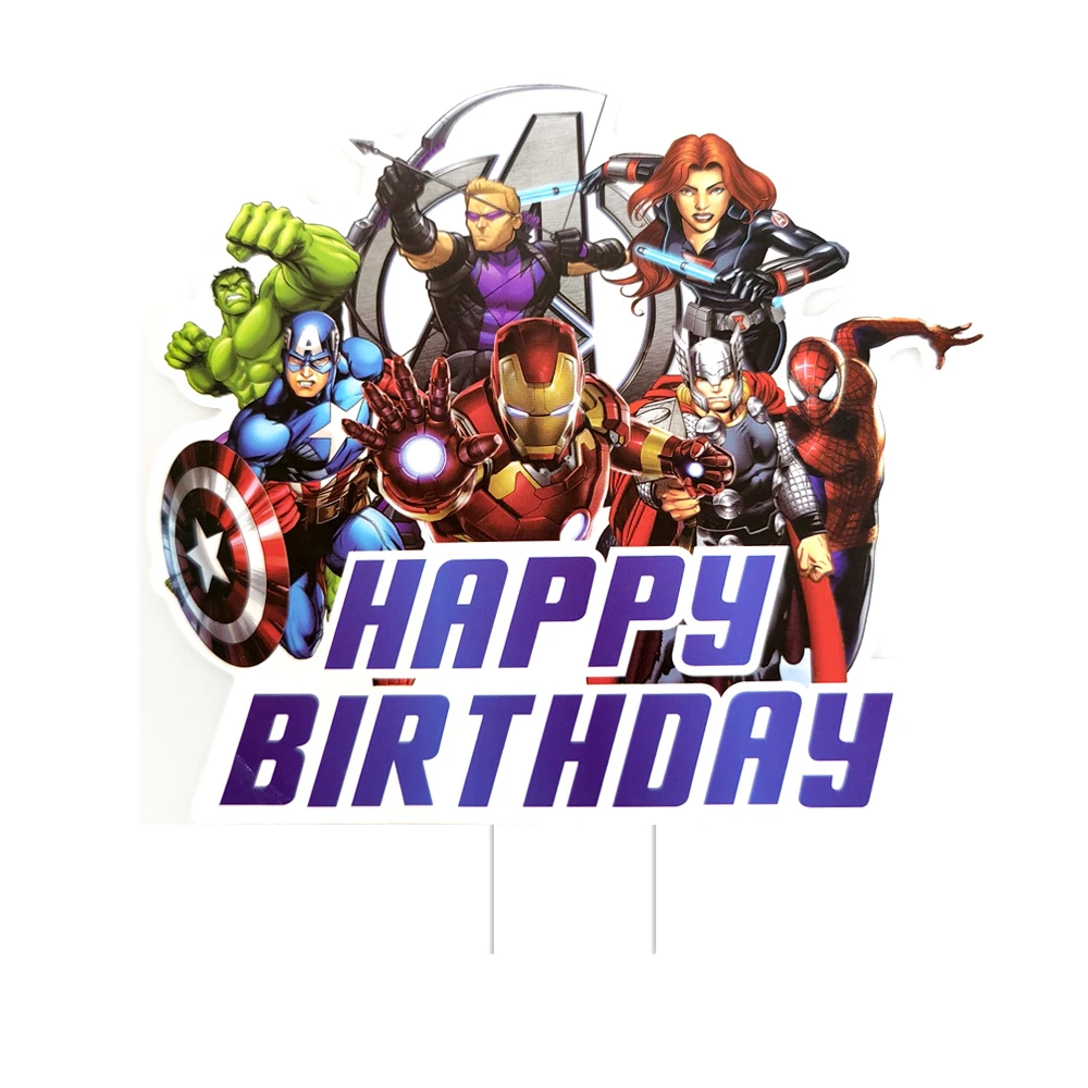 

1pcs/lot Happy Birthday Events Party Baby Boys Favors Avengers Superhero Theme Cake Card Wtih Sticks Decorations Cupcake Topper