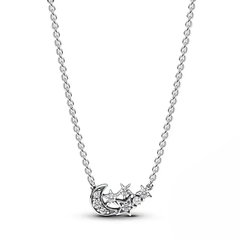 Original LOGO Sweet and Exquisite Blue Pear Blossom Sparkling Water Drop Life Tree Necklace 925 Silver DIY Charming Jewelry