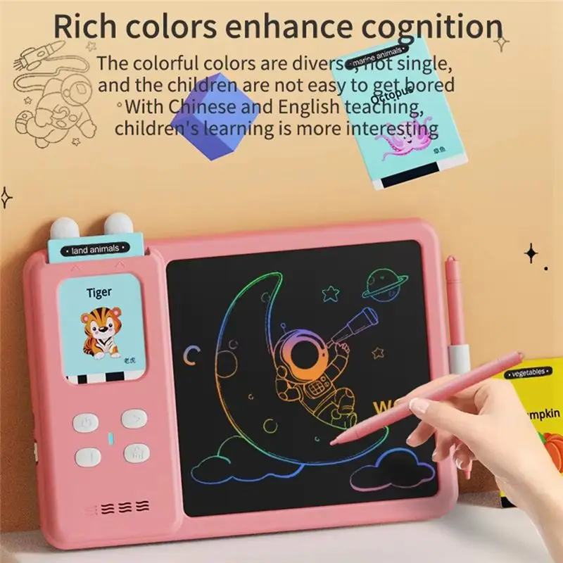 J1UL1N 어린이 그림 그리기 LCD 쓰기 태블릿 몬테소리 시각적 텍스트 학습 기계 말하는 어린이 그림판