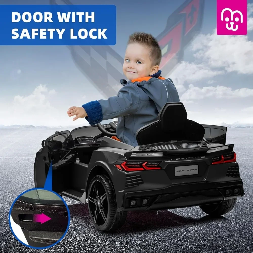 Electric Car for Kids 12V Licensed Chevrolet C8 Ride On Car Remote Control Bluetooth Music 4 Shock Battery Powered Roadster