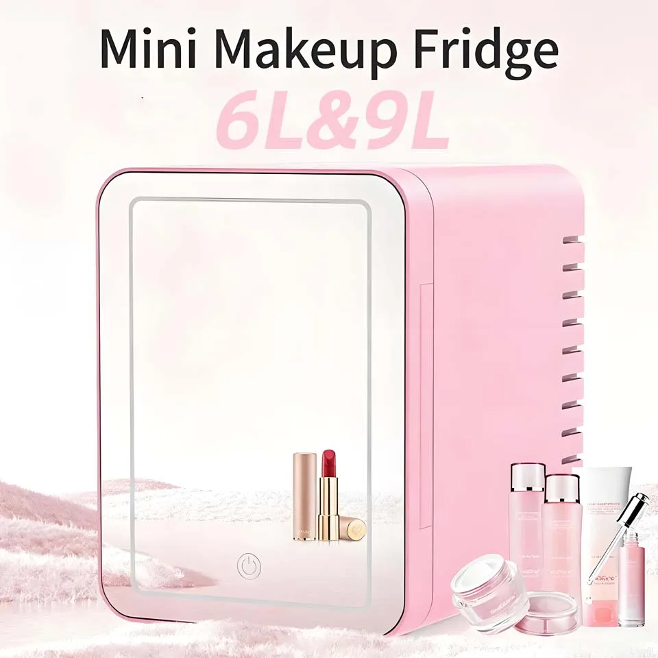 E-ACE 6L&9L Car Beauty Refrigerator Mini Cosmetics Refrigerator With Makeup LED Lights Home 12V&220V Car Dual-use Insulated Box 1
