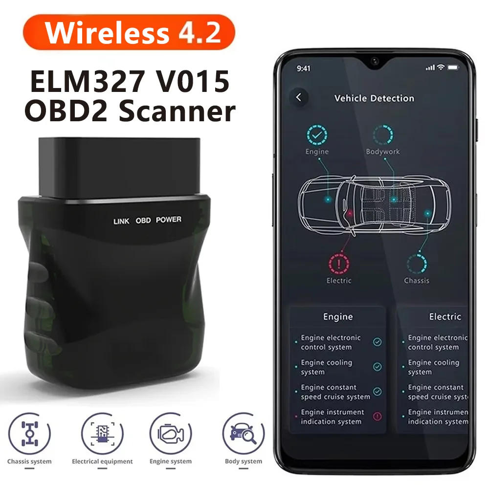 Lettore di codici di guasto del motore per auto Strumento scanner diagnostico OBDII Wireless 4.0 con scansione automatica Controllo luce del motore per IOS/Andro