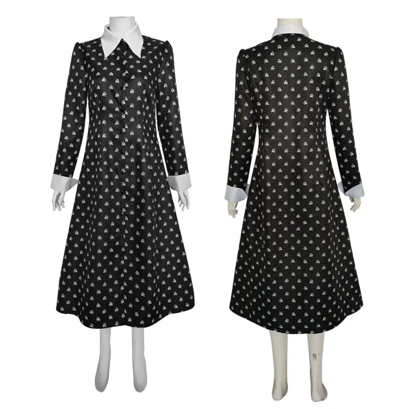Netflix Wednesday Addams School Uniform Cosplay Costume for Adults with Wig