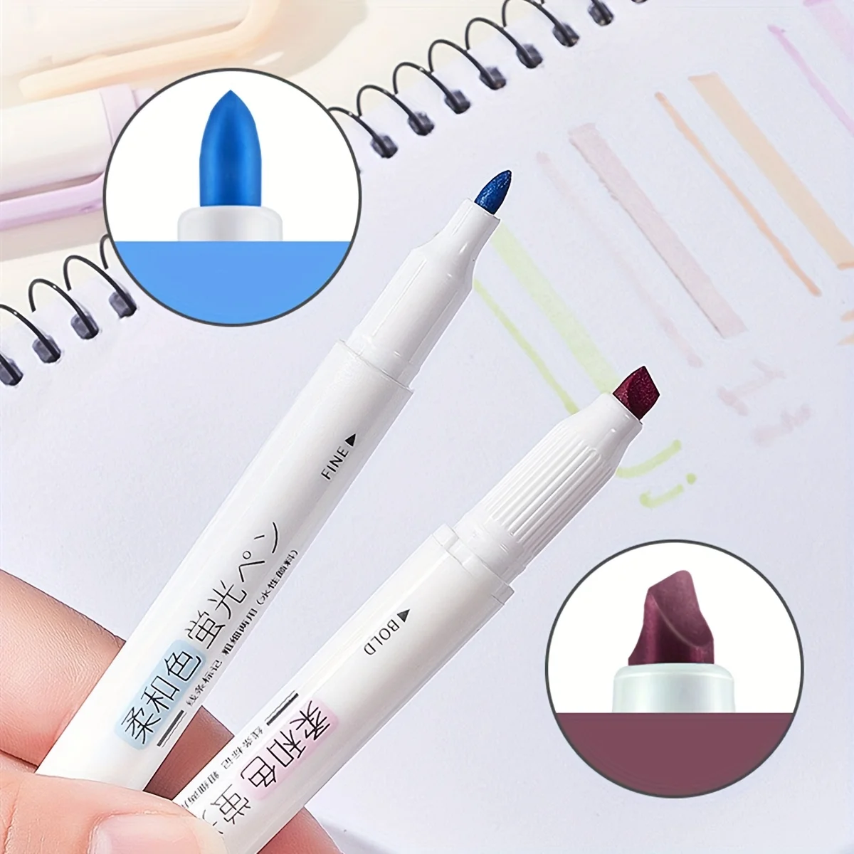 5 Colors Double Headed Highlighter Pen Set Fluorescent Drawing Markers Highlighters Pens Art Japanese Cute Pastel Stationery 3