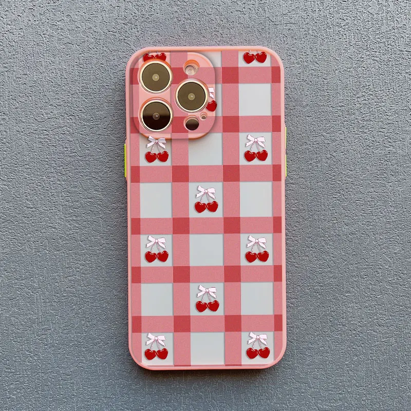 Stylish Blue Checkered Grid Pattern Cherry Phone Case