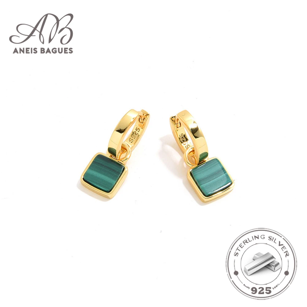 

Женские винтажные серьги-подвески Aneis, круглые серьги из натурального малахита с золотым покрытием из стерлингового серебра 925 пробы