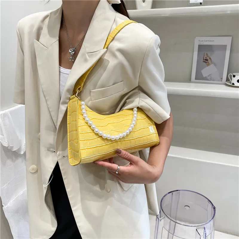 Armpit Bag Women Retro Handbag PU Leather Underarm Shoulder Bag Fashion Pearl Top Handle Female Small Subaxillary Clutch