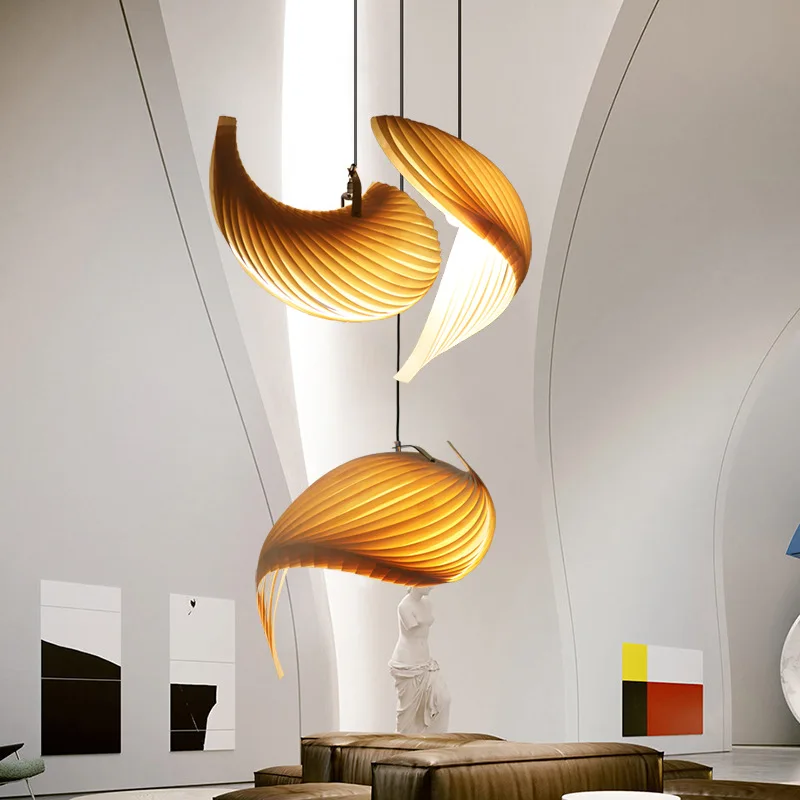 

Japanese Long Line Pendant Lights Duplex Villa Stair Chandelier Home Decor Living Room Loft Restaurant Wooden Hanging Lamp