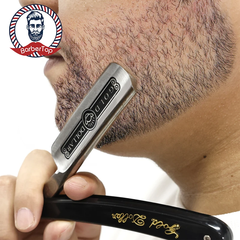 New Men's Manual Straight Shaver Gold Dollars Classic Sharp Razor Barber Facial Epilator Stainless Steel Folding Shaver