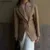 CHIC Double Buttons BF Blazer Boyfriend Vintage Women Notched Cut out Front Hem Long Sleeve Suit Loose Female Coat Camel