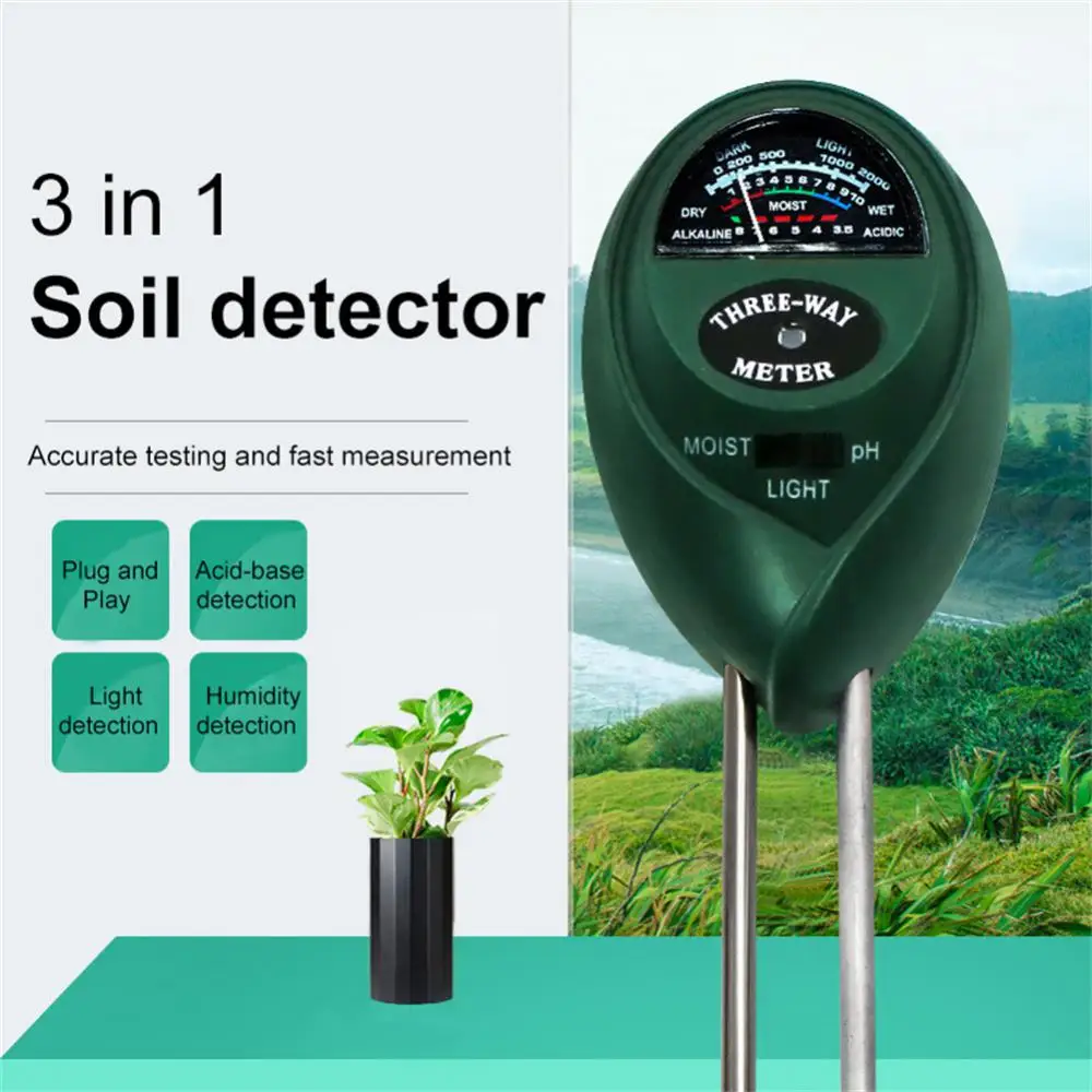  Hathdia Medidor de pH del suelo, sensor de humedad del suelo,  kit de prueba de humedad del suelo/luz/pH 3 en 1 para el cuidado de plantas  en interiores y exteriores (no