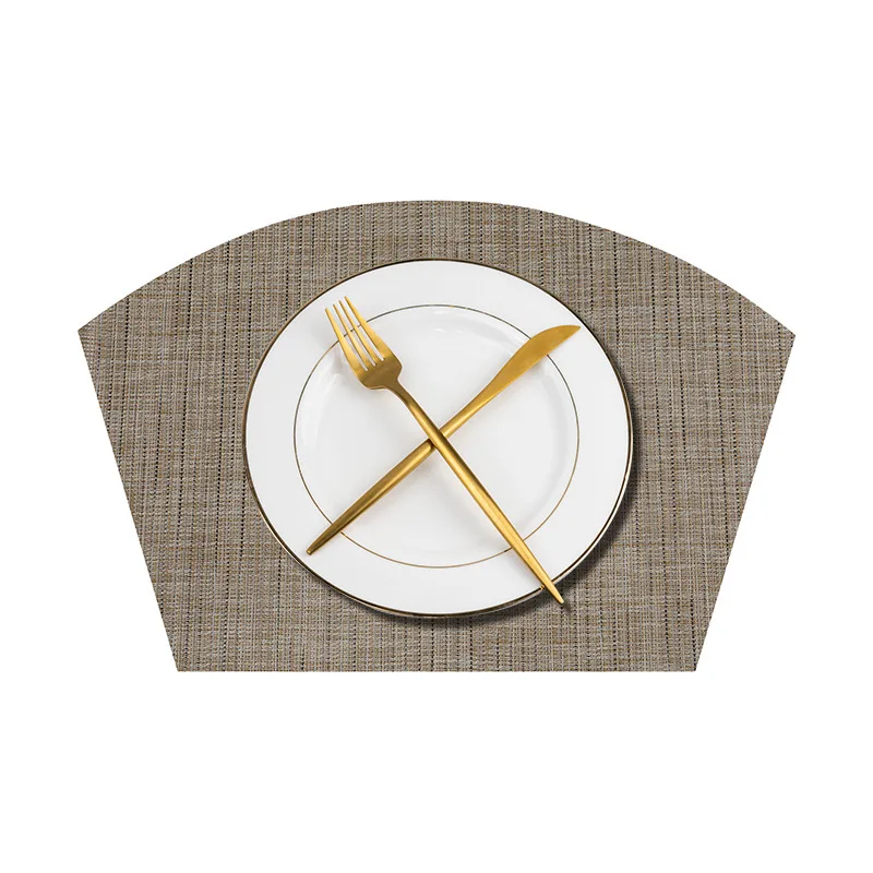 

Placemats for Dining Table Western Food Mat Set of Braided Heat Resistant Non Slip Kitchen Simple Fan Shaped Pvc Woven Placemat