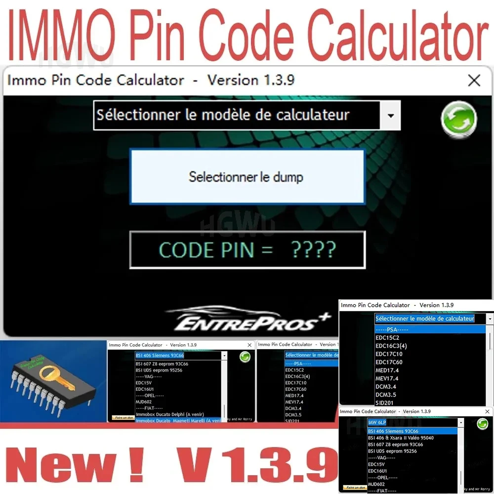 

IMMO Pin Code Calculator V1.3.9 decode pin code on many PSA ecu’s by dump for Psa Opel for Fiat Vag Cars car repair software