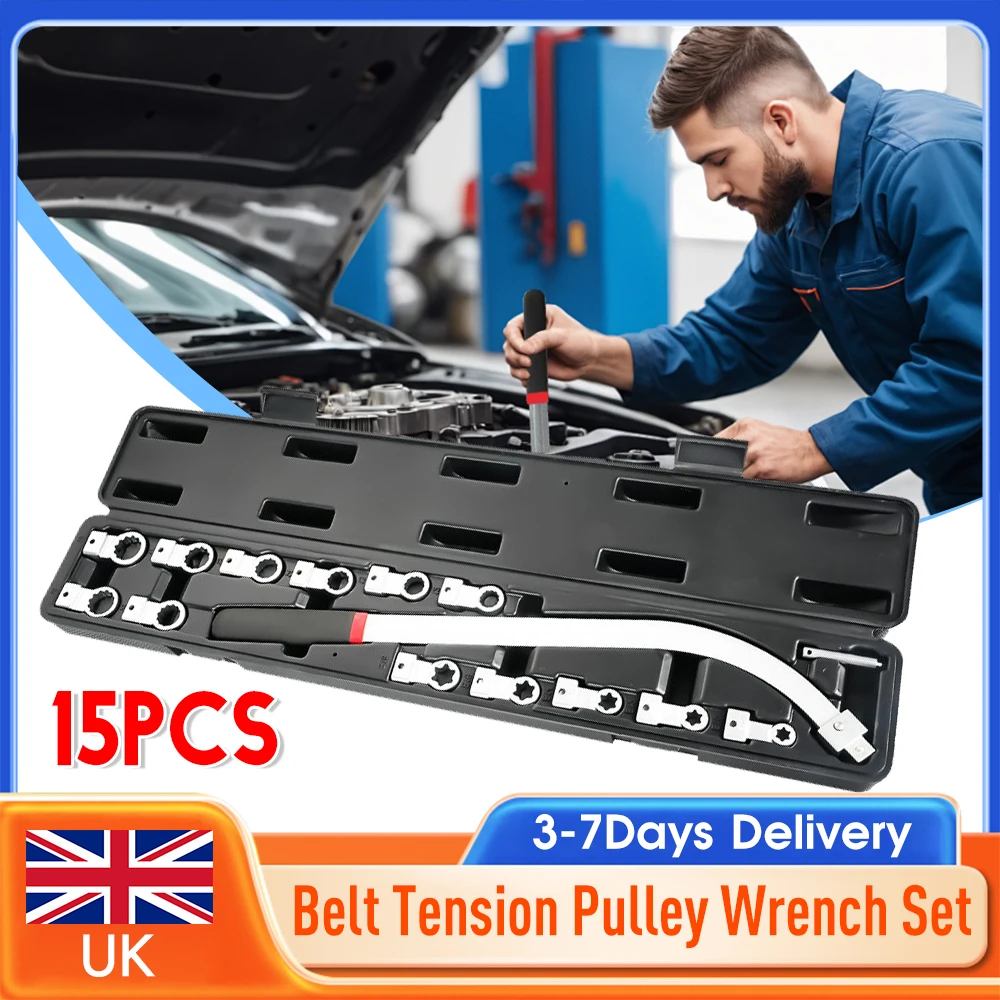 Belt Tensioner Wrench Set 15PCS Belt Tension Pulley Tool Kit for Car Belt Removal Installation Fit Most Vehicle Types Accessory