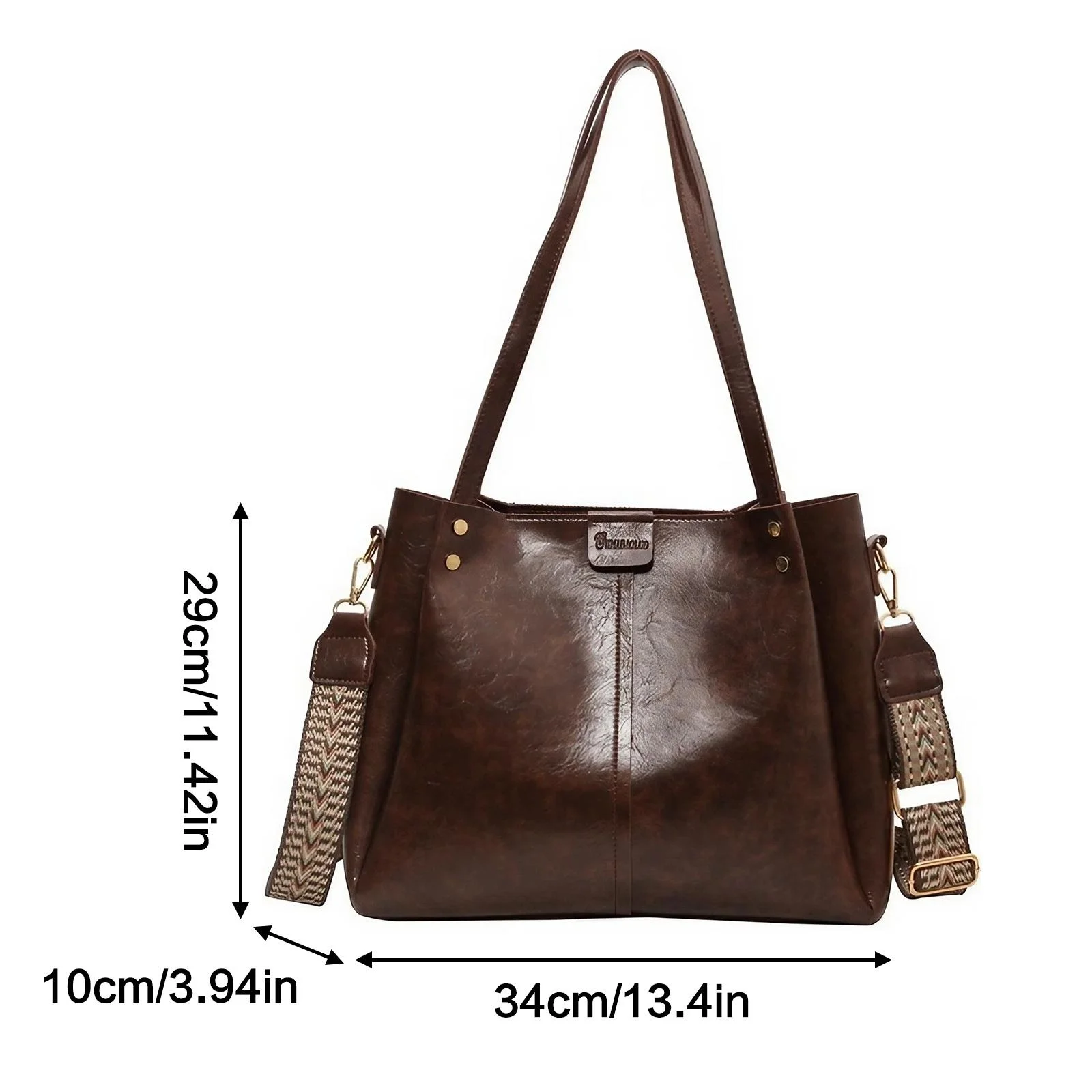 Large capacity PU leather shoulder bag with multi compartments, lightweight, waterproof, and stylish for everyday use. dimensions