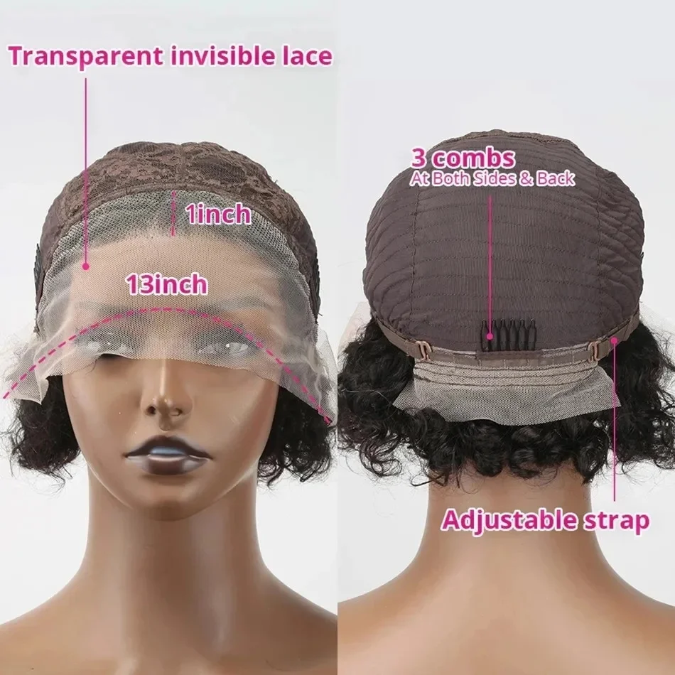 Highlight Short Pixie Cut Wig Transparent Lace Frontal Wig Short Curly Human Hair Wigs For Black Women Deep Wave Lace Front