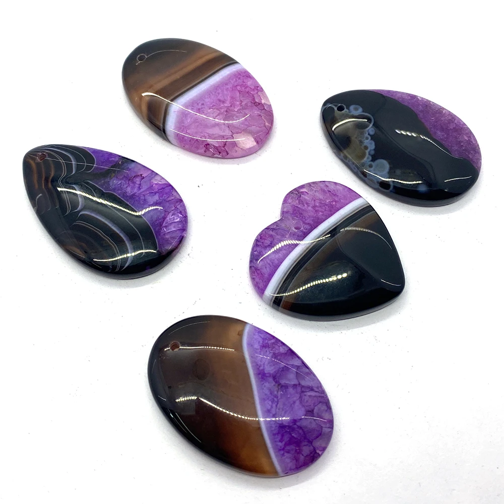 5pcs Natural Agate Spar Irregular Crystal Slice Pendant Brazilian Healing Purple Crystal Black Red Onyx Women's Accessories