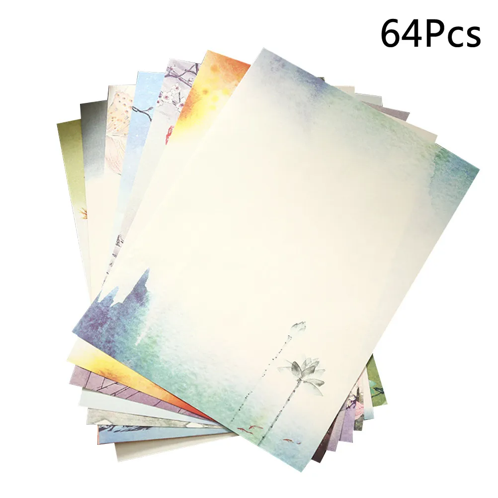 64pcs 중국 스타일 필기 용지 빈티지 편지 세트 사무실 홈 스쿨 친환경을위한 복고풍 문구 용지