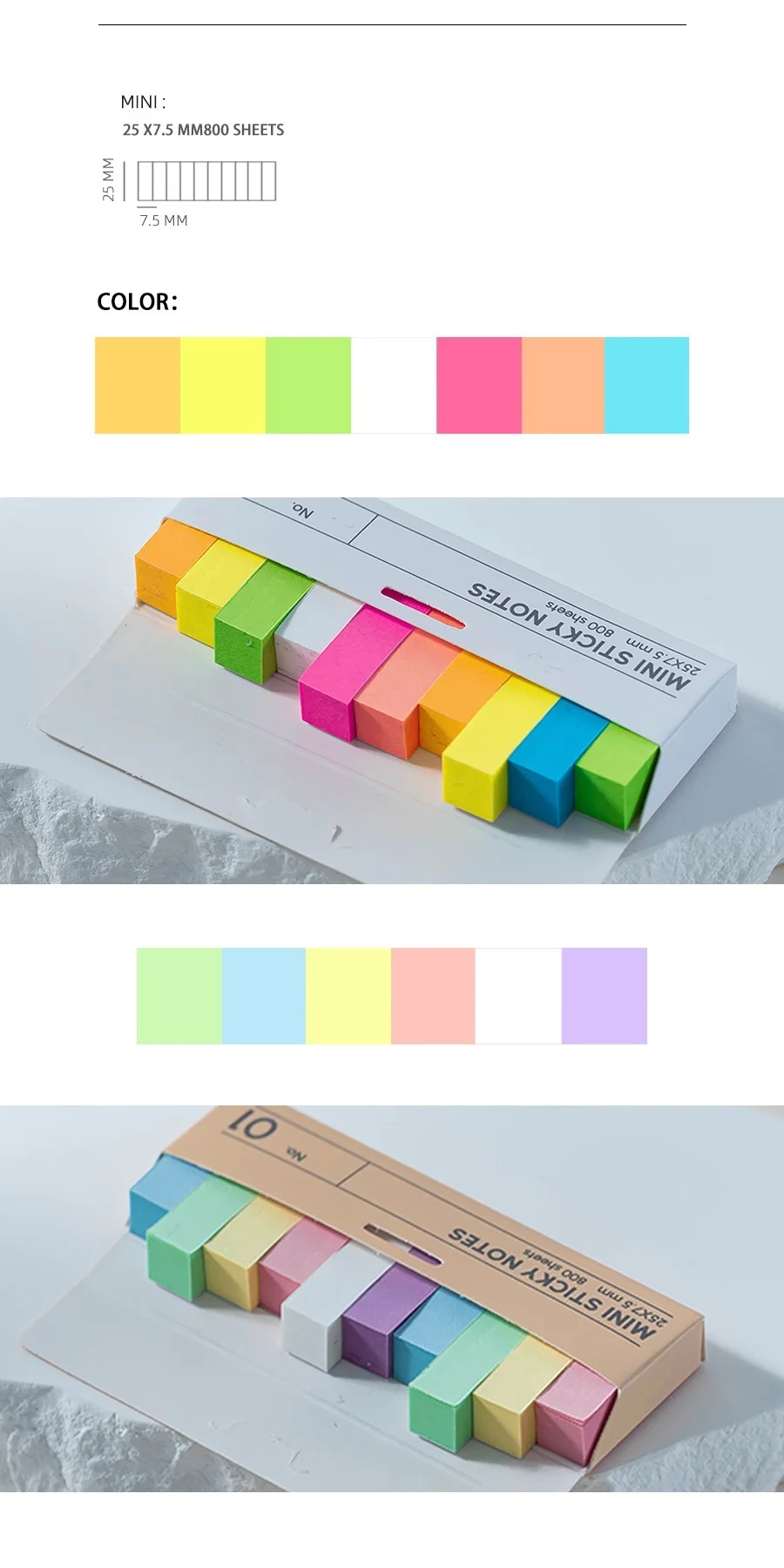 Mini Morandi Haftnotizen-Set, fluoreszierender Index, Aufkleber, Notizblock, selbstklebendes Etikett, Schreibwaren, Büro, F7804 – Detail 2