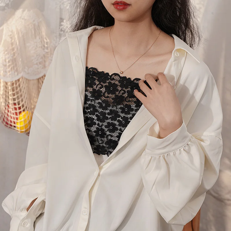 Women Tops Camisole Bra Insert Wrapped Chest Lace Transparent One-Piece Leak Proof Sticker Neckline Cover Up Tube Top Supply