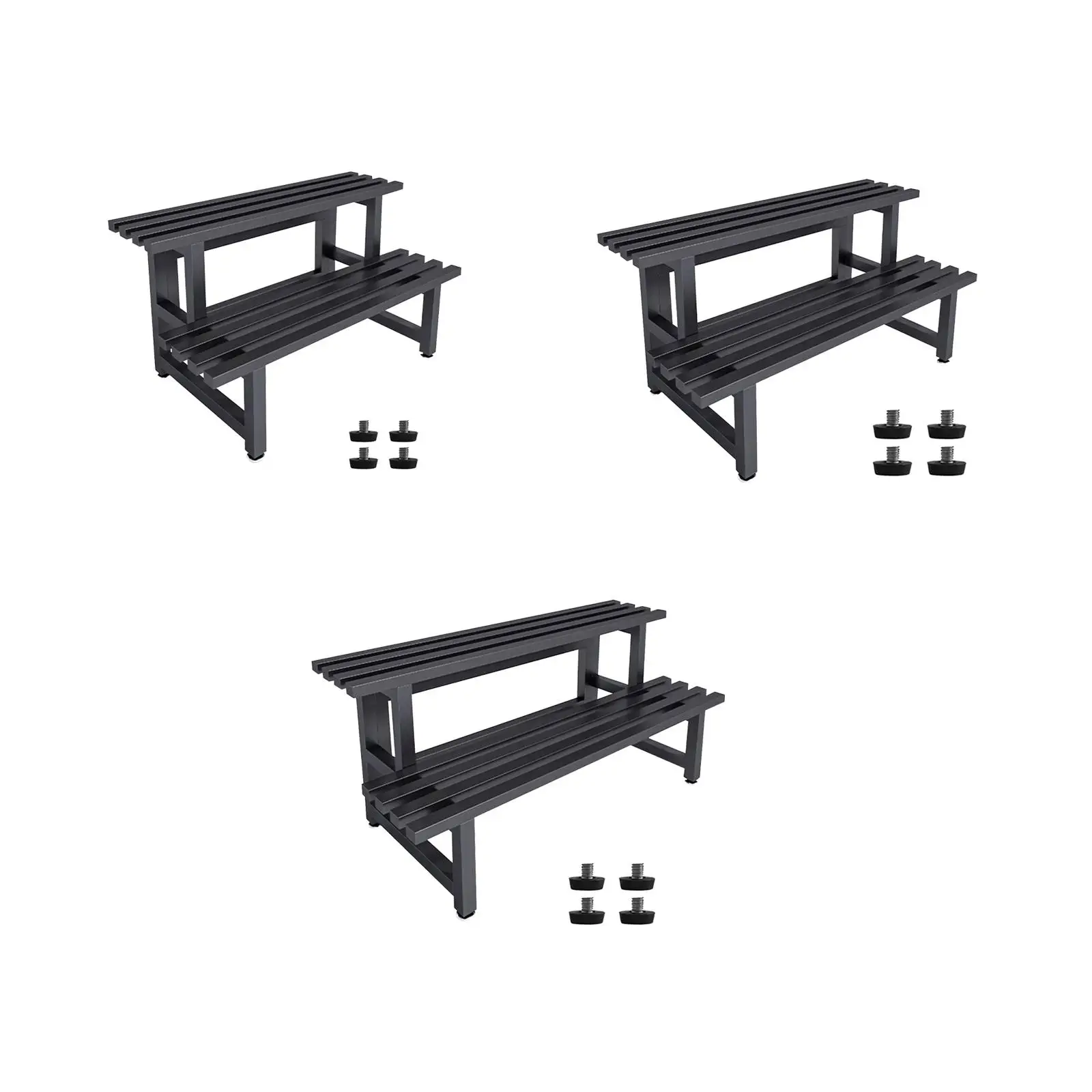 2 Tier Plant Stand Metal Storage Rack Black Adjustable Foot Pads Flower Planter Holder Planter Display Shelf for Garden Yard